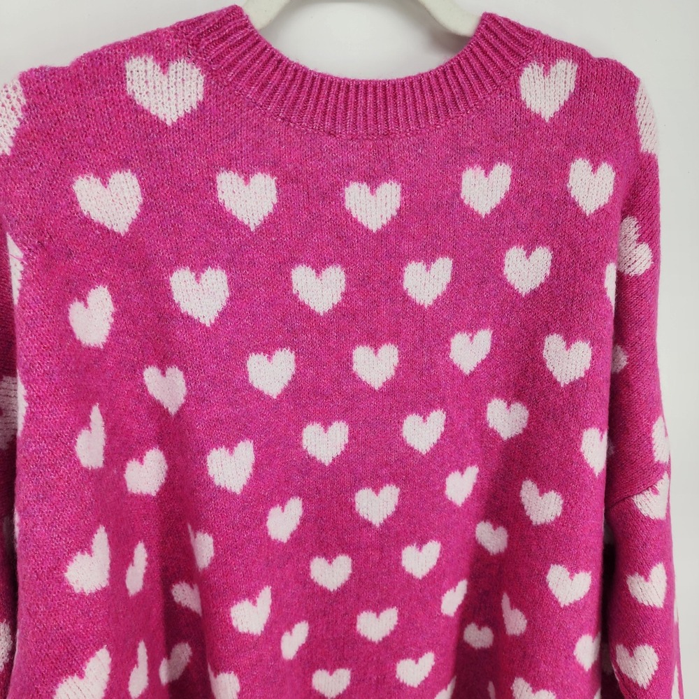 Vince Camuto Heart Print Pullover Sweater Womens XXL Pink Crew Neck Relaxed Fit - Picture 7 of 9